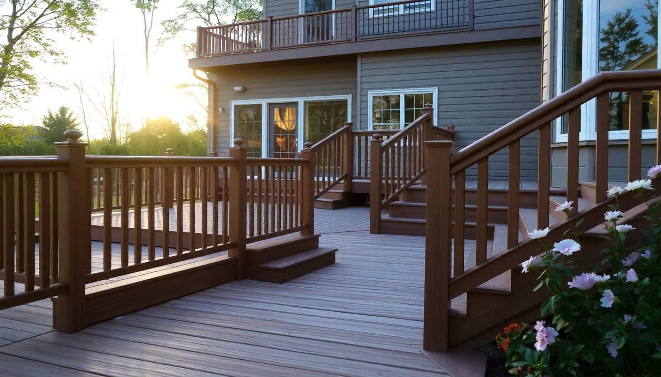 Enhance your deck construction skills with a well-built wooden deck featuring detailed railings and lush surroundings.