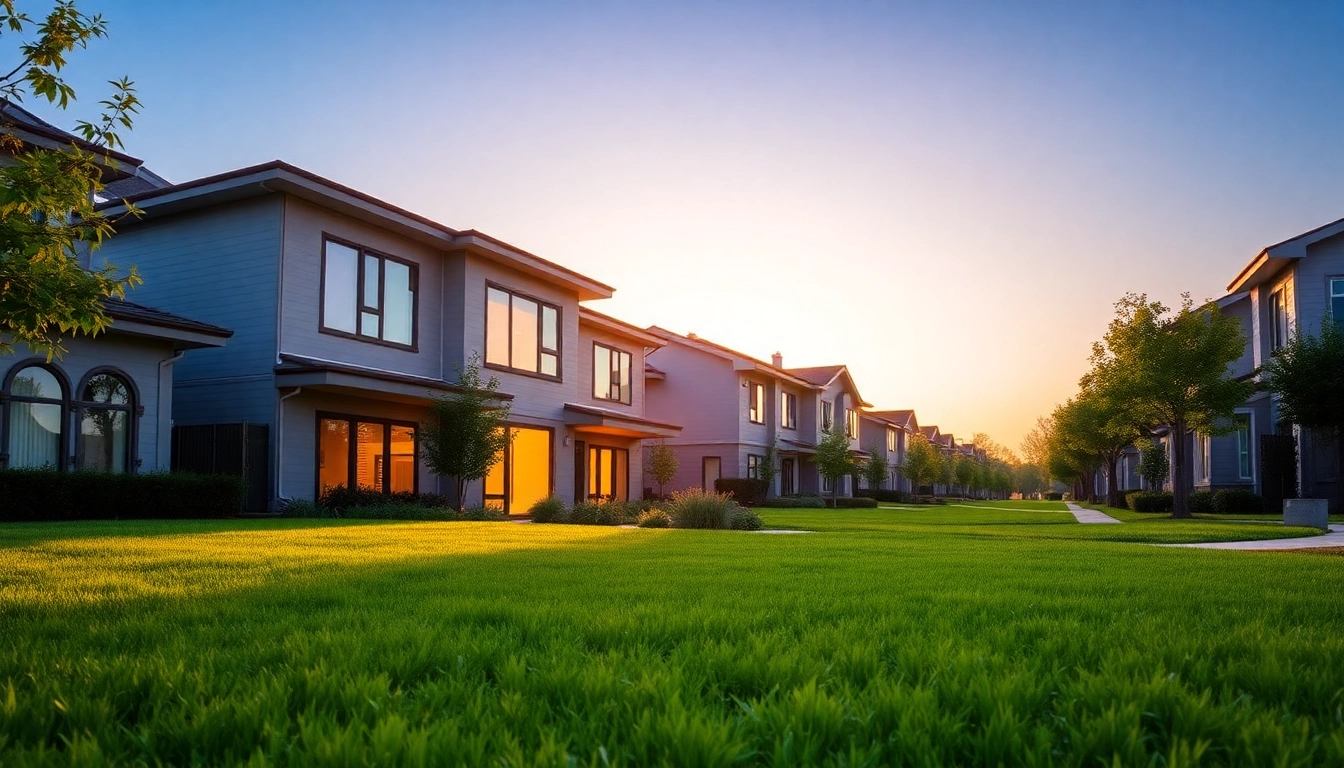 Envision the Margaret Drive Residence's stunning facade bathed in sunset light surrounded by greenery.