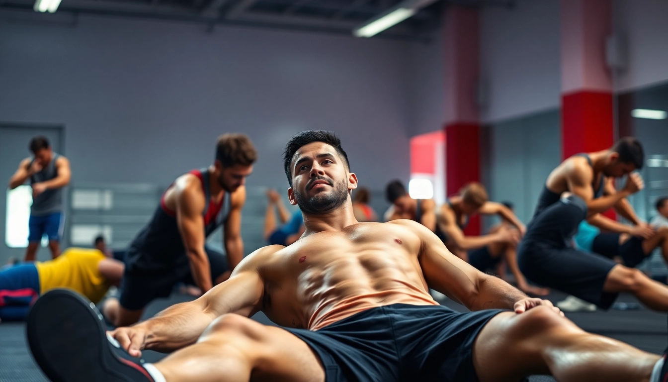 Enhance musclerecovery with diverse athletes practicing recovery techniques post-workout.