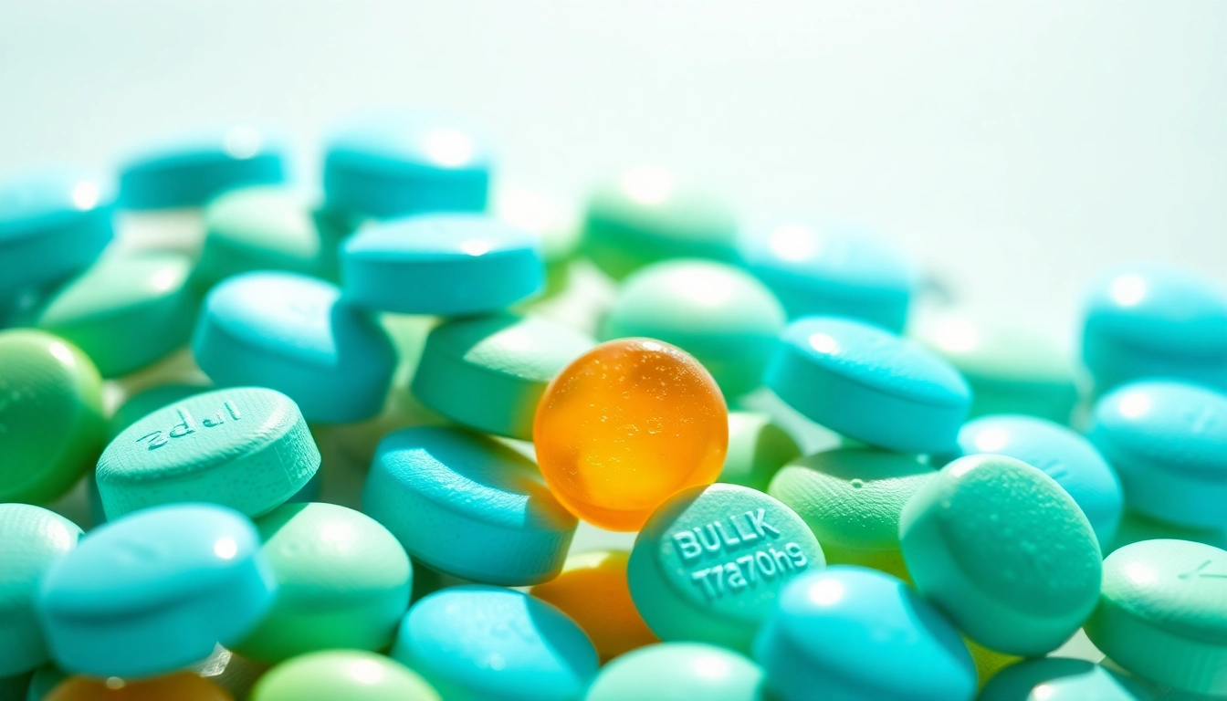 Showcase colorful Bulk 7oh tablets with vibrant options, highlighting their texture and inviting appeal.