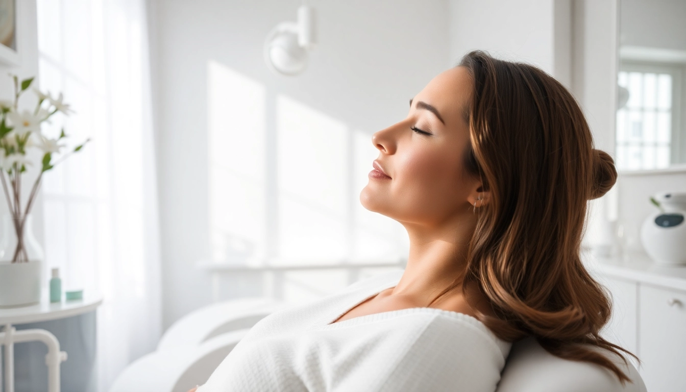 A patient receiving the Fett-weg Spritze treatment in a soothing clinic environment with soft lighting.