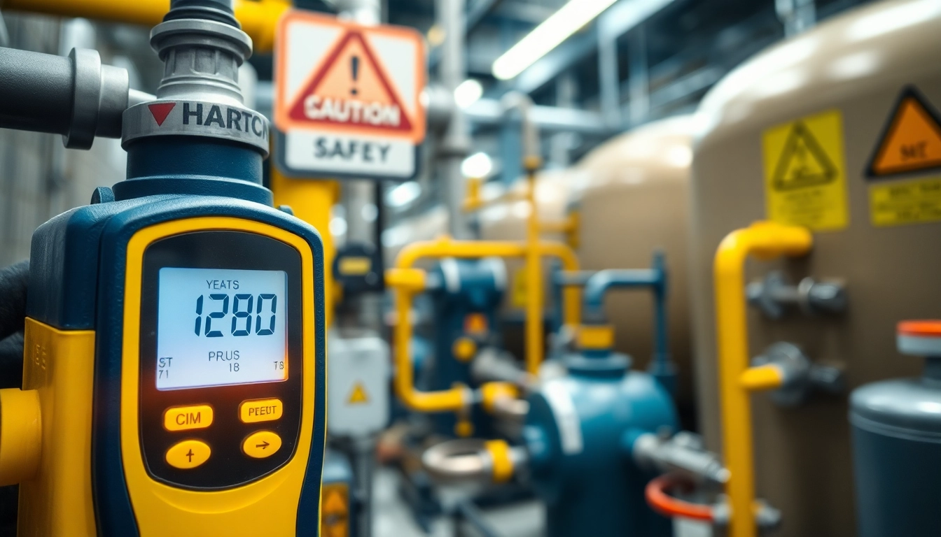 Hydrogen Sulfide detection equipment highlighting a digital gas detector in an industrial setting.