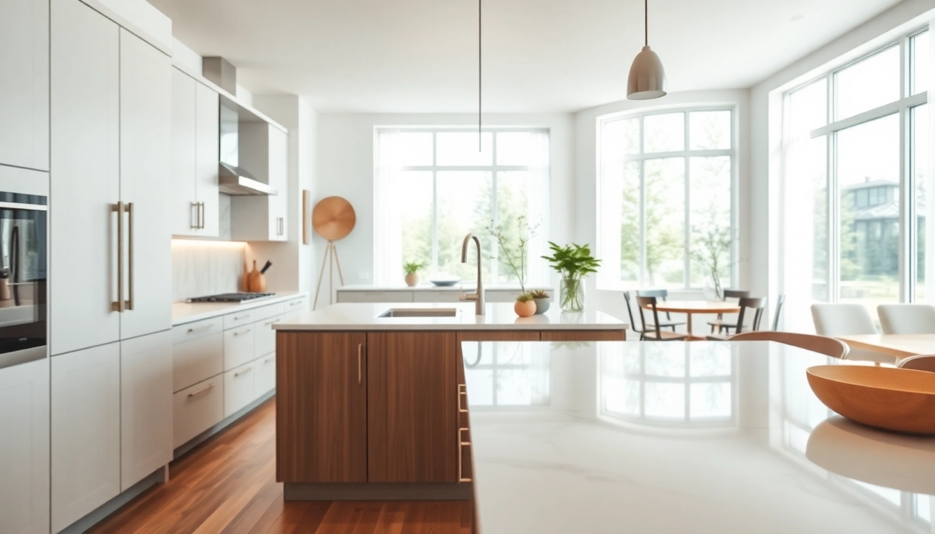Transforming home remodeling into a modern kitchen design with elegant cabinetry and ample natural light.