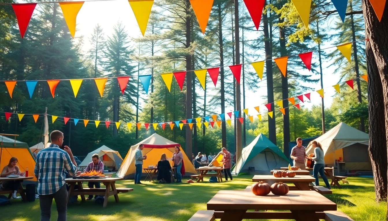 Engaged participants enjoying wildfire events in a festive outdoor setting, showcasing nature and community.