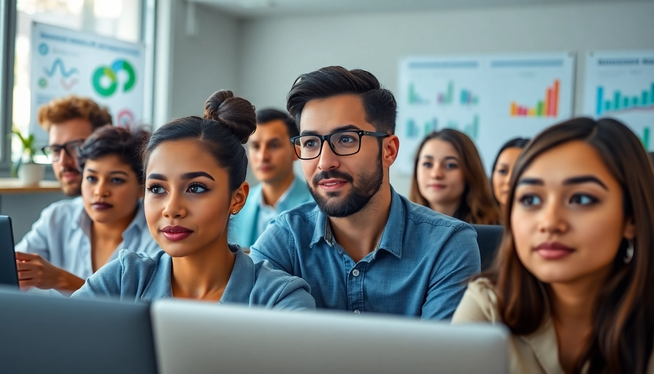 Engaged learners studying clinical research certificate program online in a bright, modern setting.