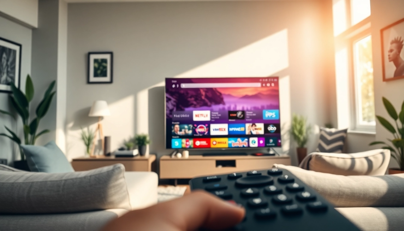 Engaging IPTV Subscription USA service displayed on a modern Smart TV in a cozy living room.