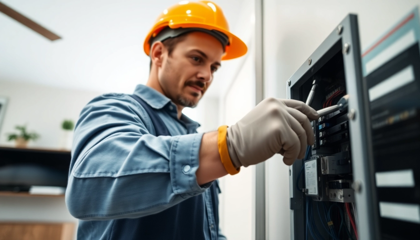 Inspecting an Electrical Panel Clearwater in a modern home setting, highlighting the electrician's professionalism.