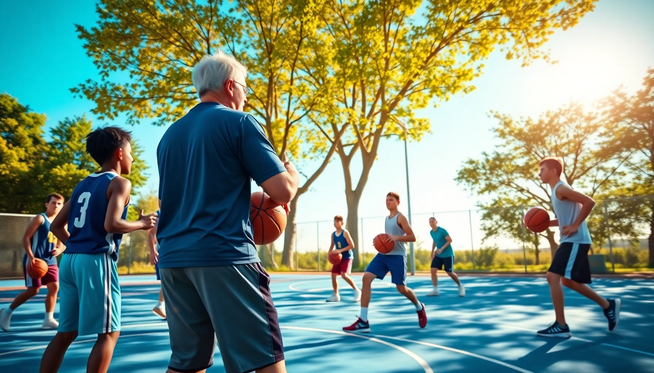 Dynamic scene showcasing best basketball training programs with players practicing under the sun.
