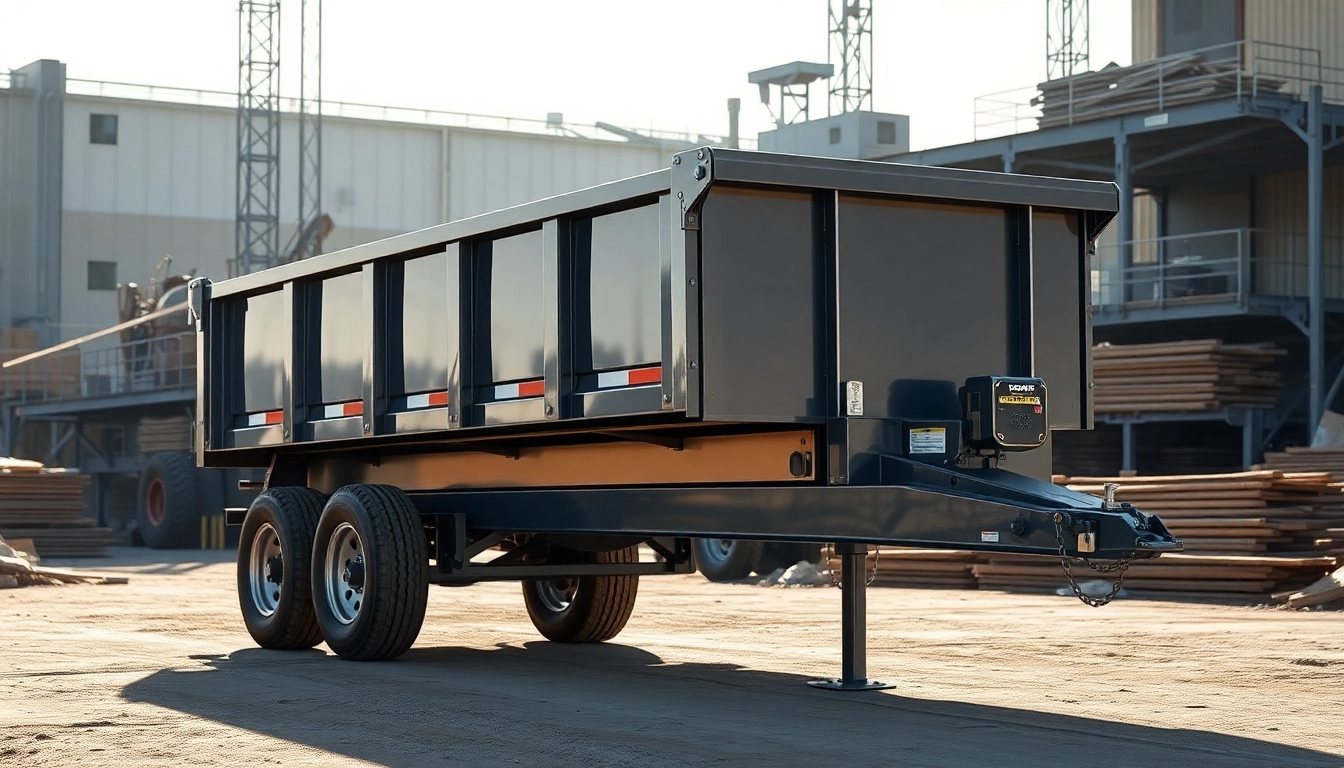Hydraulic dump trailers for sale in a working environment showcasing durability and industrial strength.
