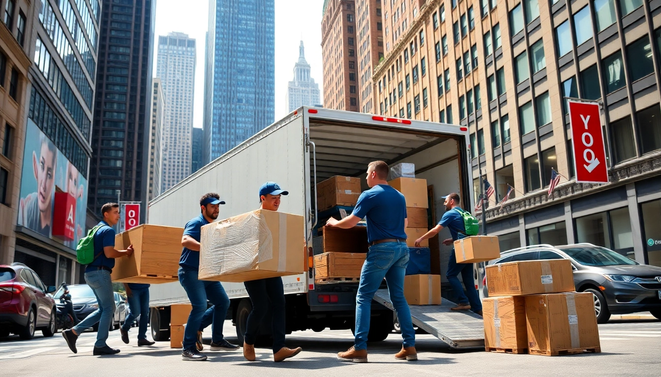 Movers nyc loading furniture into a truck in bustling New York City