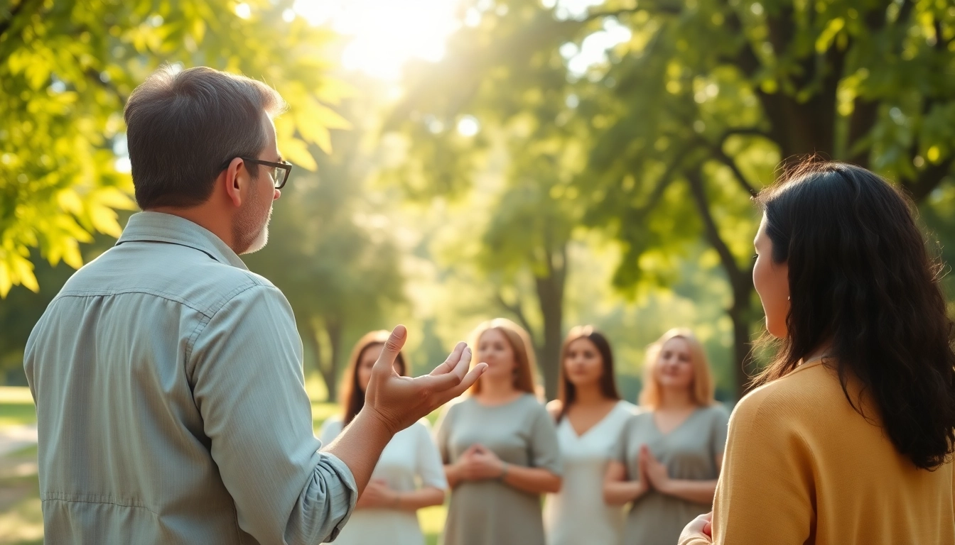 Participants learning coping strategies for dealing with stress in a serene environment.