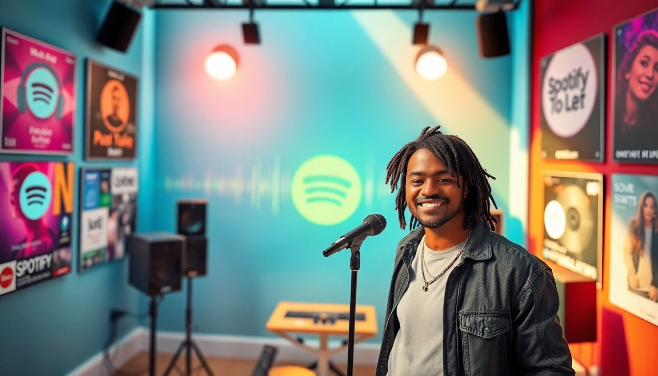 Engaging artist showcasing Spotify promotion strategies in a vibrant studio setting.