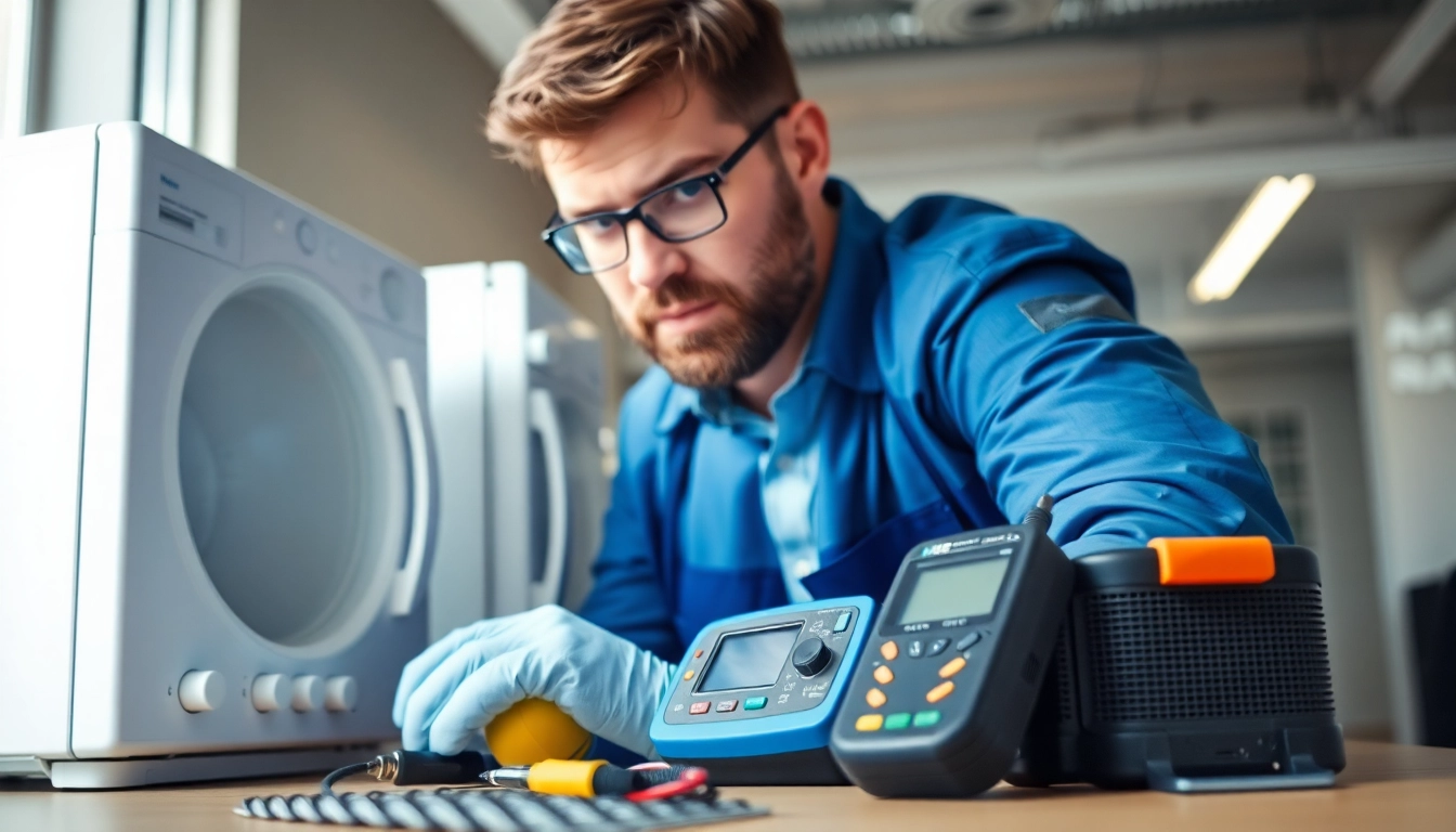 Pat testing Cannock technician performing safety tests on electrical appliances in a professional setting.