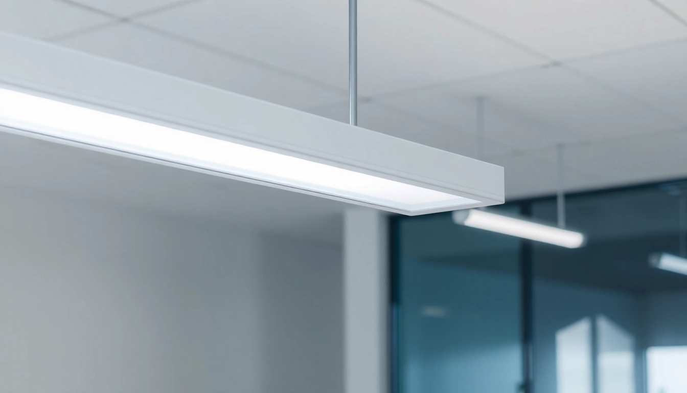 Illuminate your space with LED Batten Fixture in a modern office setup, highlighting its sleek design.