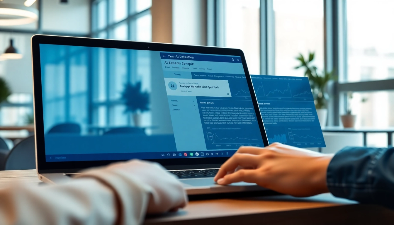 Analyze text using ai detection tools with a professional interface shown on a laptop.