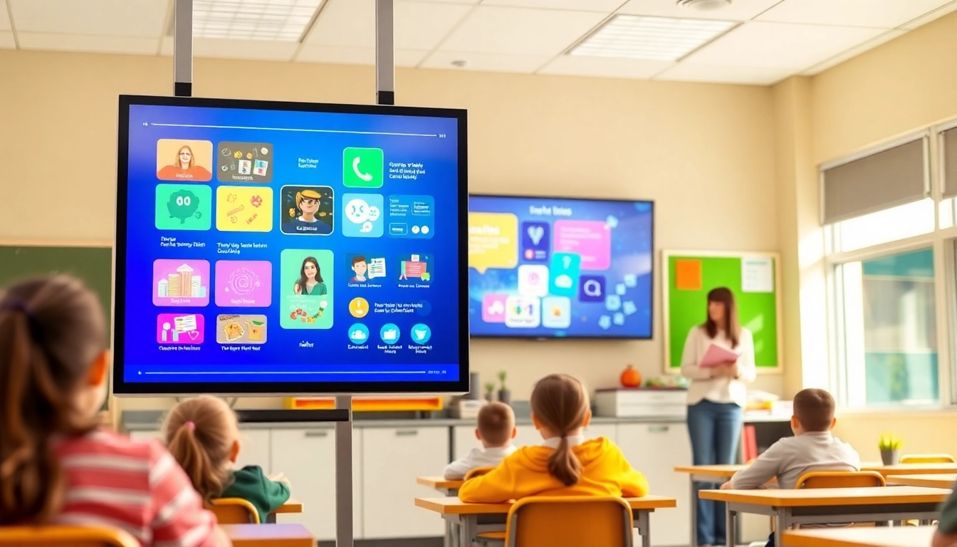 Engaging digital signage for schools showcasing educational content in a vibrant classroom.