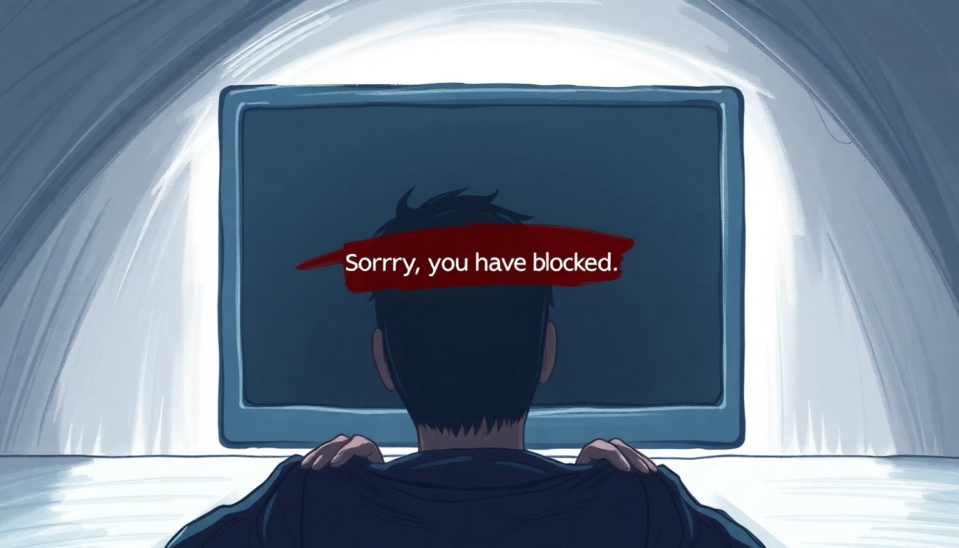Inatogel user encountering a block screen, depicting frustration with digital access issues.
