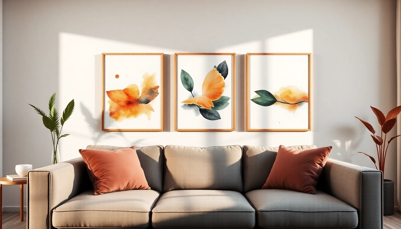 Elevate your space with framed canvas prints showcased in a stylish living room.