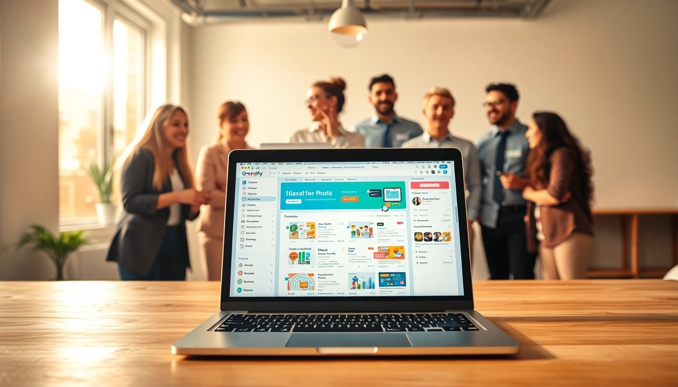 Streamlined Social media and blog automation process in a vibrant workspace with a diverse team collaborating.