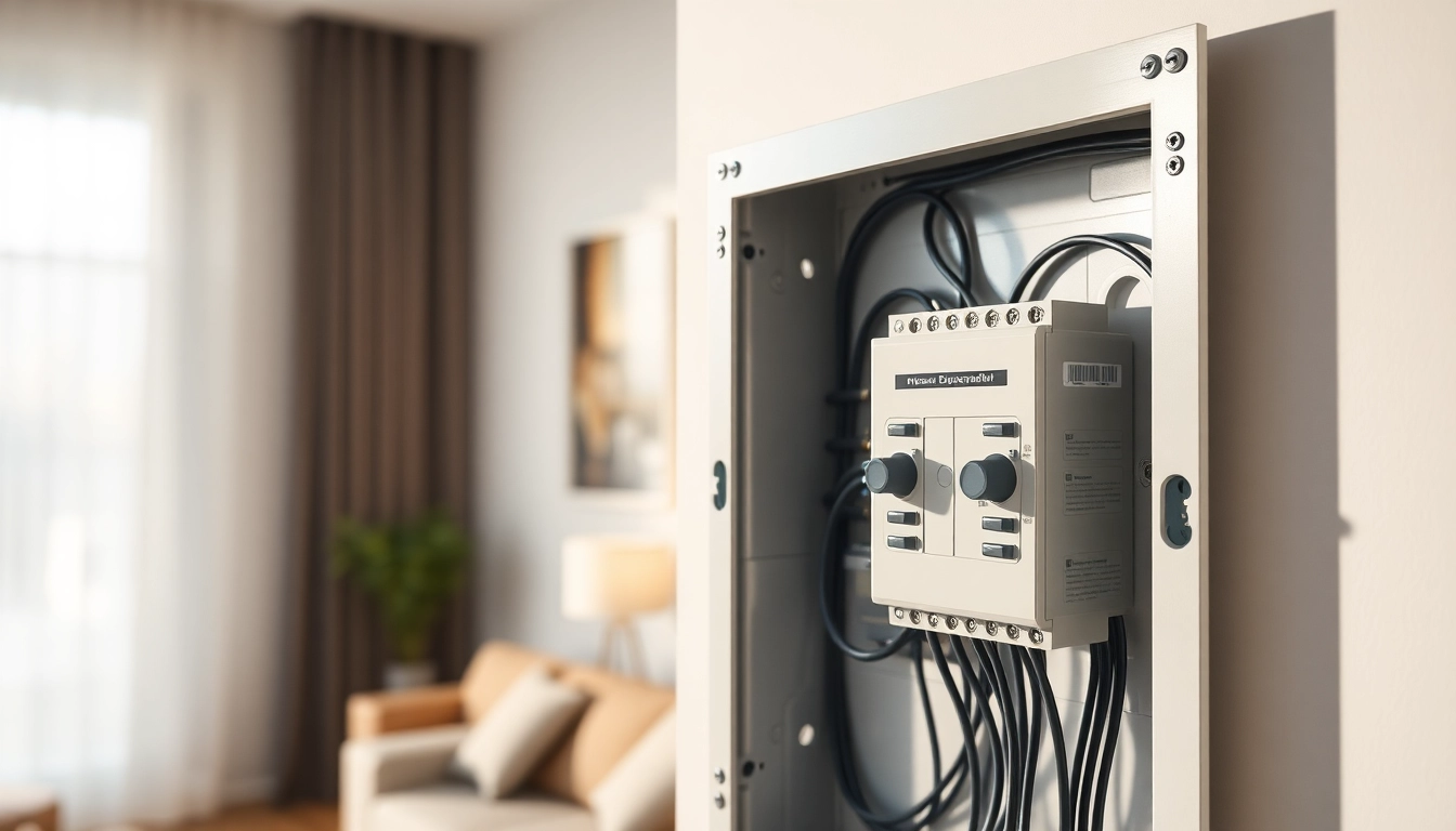 Inspecting an electrical panel with organized wiring in a modern home setup.