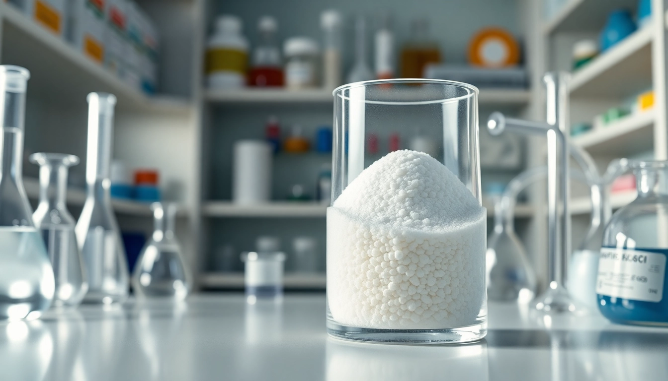 Discover Hydroxyethyl Cellulose's granules in a professional laboratory setting surrounded by scientific equipment.