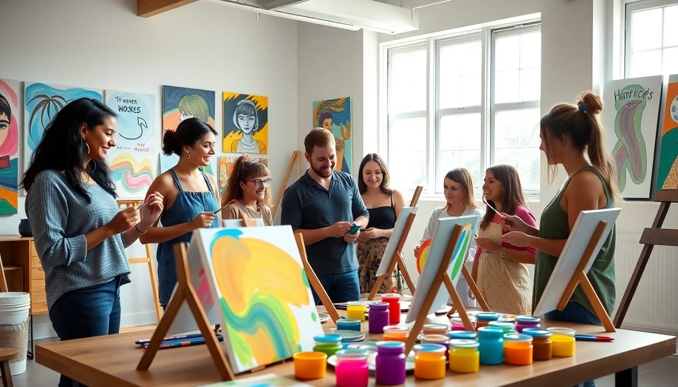 Engaging art lessons where students creatively learn painting techniques in a lively studio.