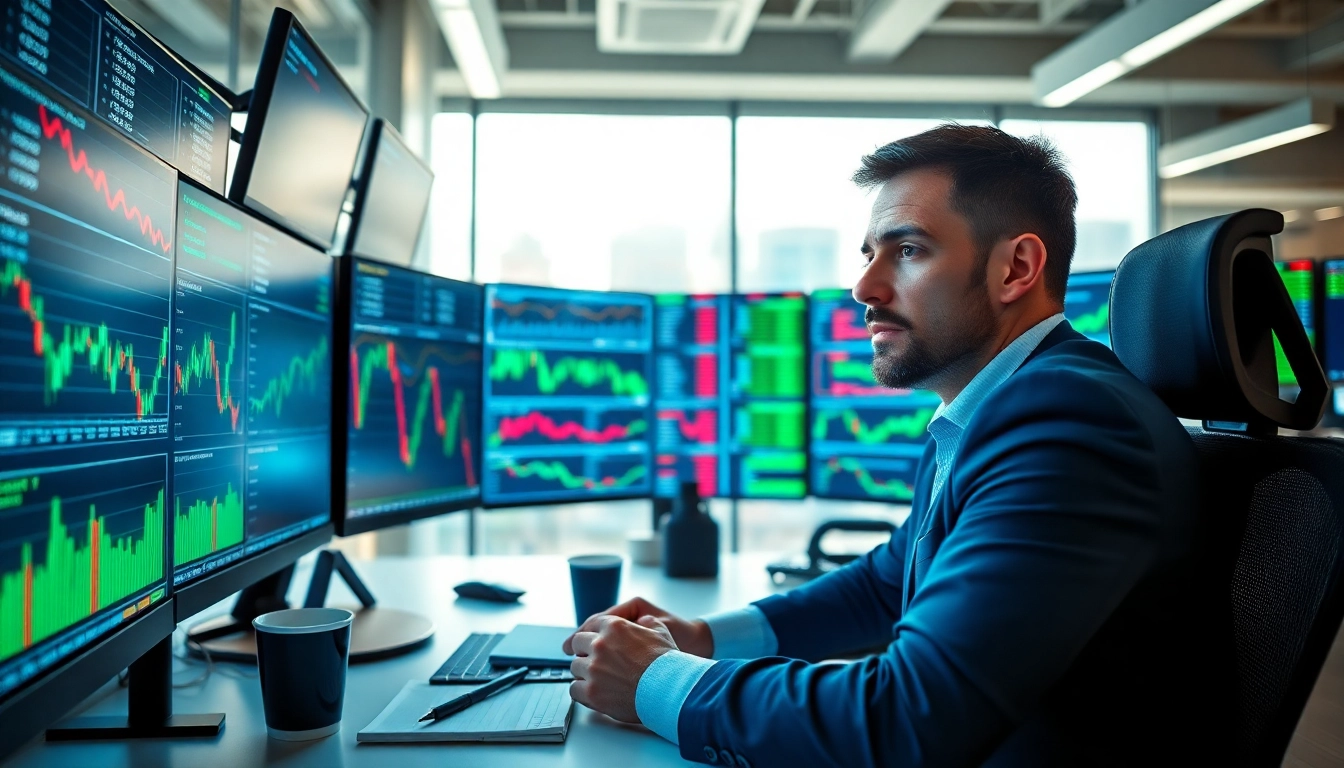 Watch professional trader excel with Best Forex Signals Telegram in a vibrant office setup.