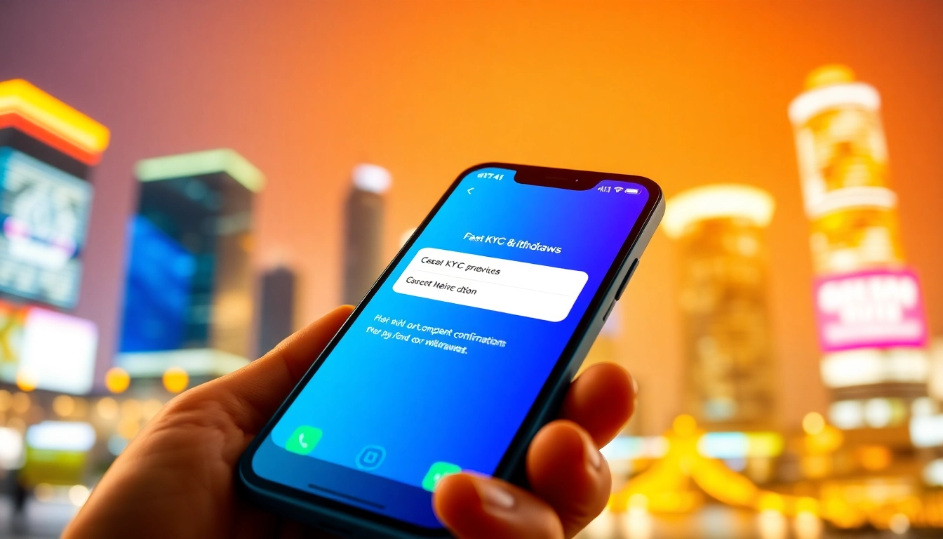 Visual representation of fast KYC & withdrawals with a digital wallet interface and smartphone.