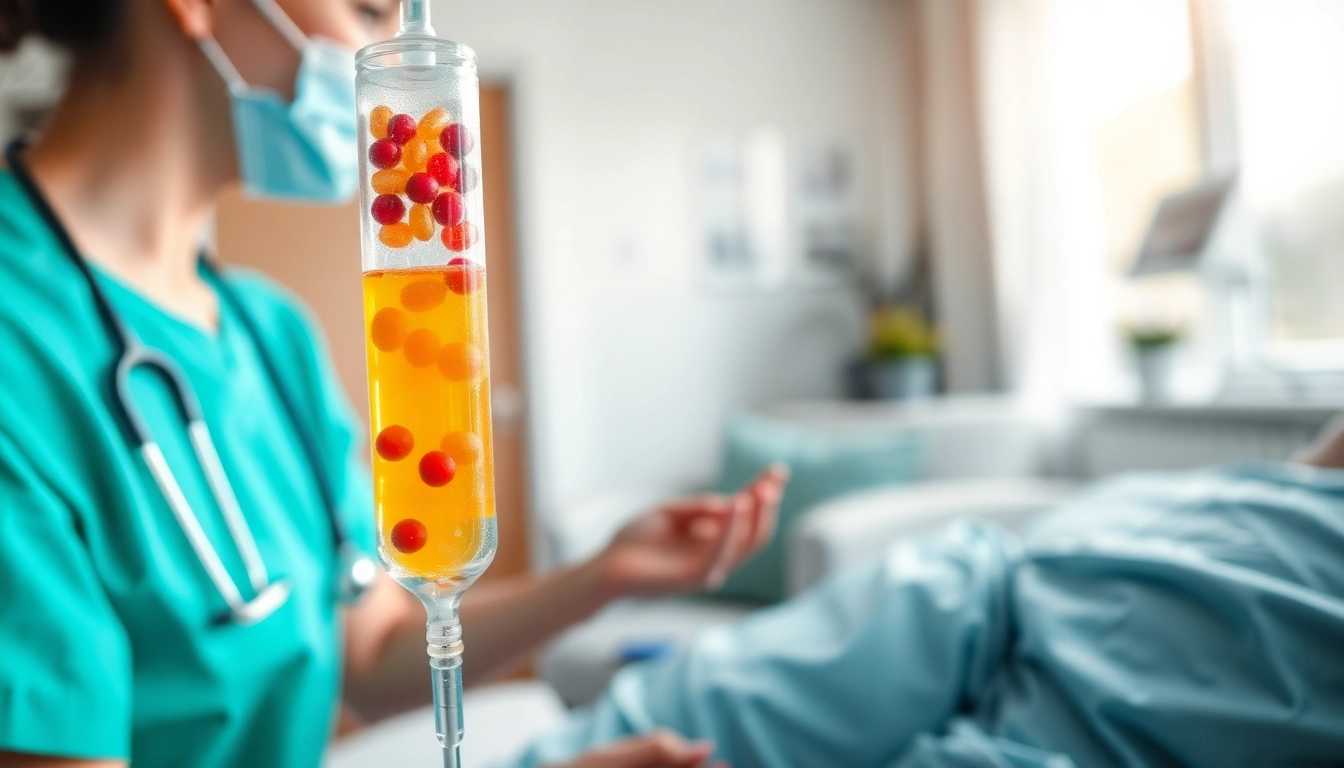 Administering intravenous vitamins in a serene healthcare environment with a focus on patient care.