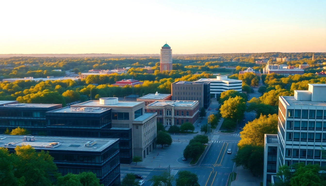 View of Lexington SC city skyline at dawn highlighting its vibrant urban landscape.