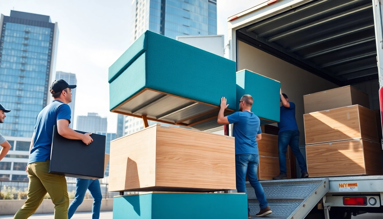 Movers calgary team transporting furniture efficiently during a move in a city environment.