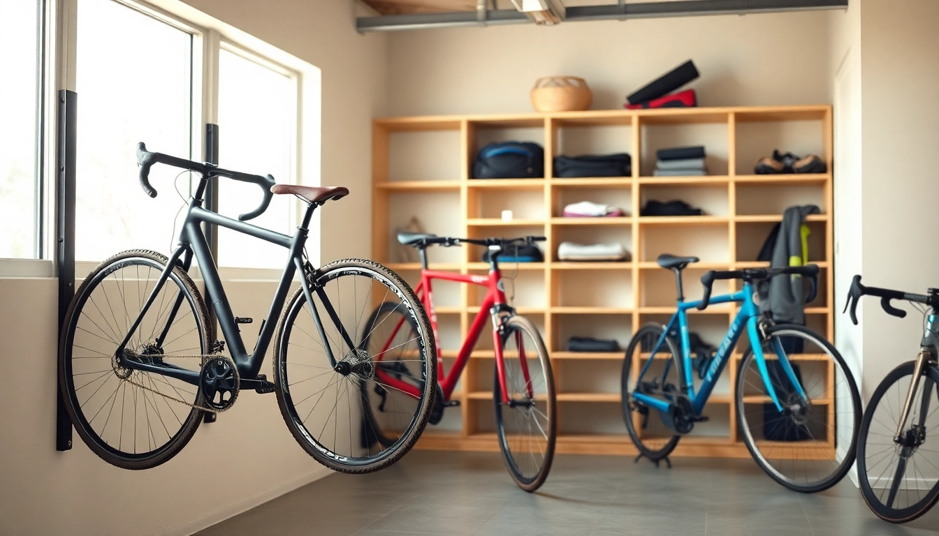 Install a bike rack for home to efficiently organize bicycles in a stylish garage setting.